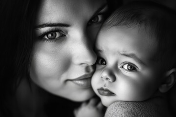 Crying newborn baby held by mom with loving gaze in a serene indoor setting during the early morning hours, crying newborn baby in the arms of his mom