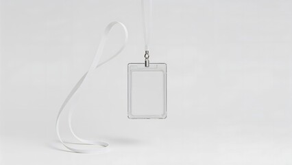 Clear Plastic ID Badge with White Lanyard on Isolated White Background