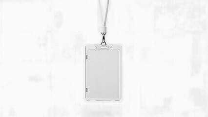 Clear Plastic ID Badge with White Lanyard on Isolated White Background