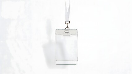 Clear Plastic ID Badge with White Lanyard on Isolated White Background