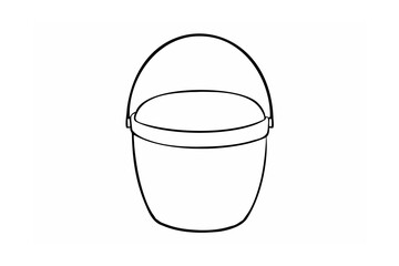 Simple Black Outline Bucket with Handle on White Background