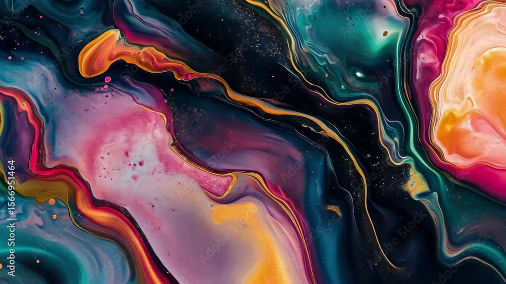 Poster exploring vibrant fluid dreams through a captivating journey of abstract colors, vibrant fluid dream