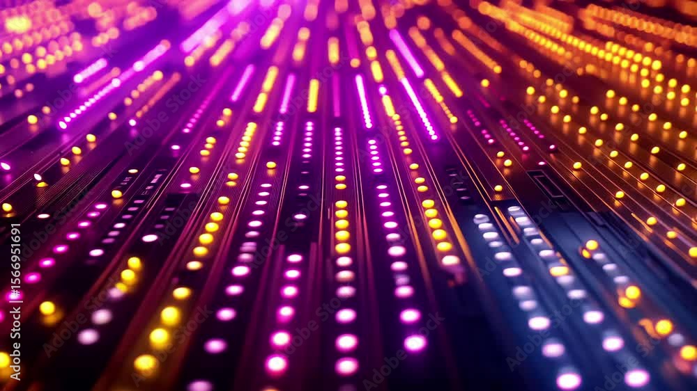 Poster led pixels and glowing lines create vibrant patterns under liquid medium showcasing dynamic light ef