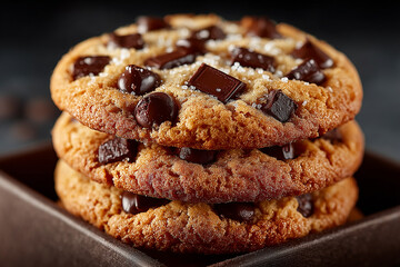 Stack of Chocolate Chip Cookies in Rustic Brown Box – Homemade Bakery Packaging