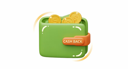 Green Wallet Filled with Cash and Cashback Label, Money, Savings, Financial Transaction Concept