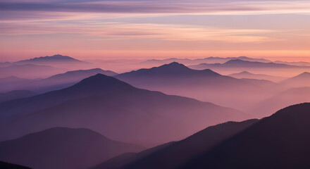 Fototapeta premium Misty mountain range sunrise view