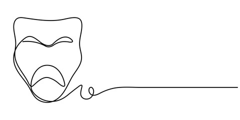 theater mask continuous one line drawing, theater mask tragedy and humor continuous line art, Theater mask tragedy and humor one line continuous line art. Character mask sketch. 