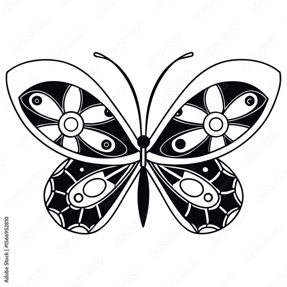 Poster minimalist vector logo design featuring a butterfly created from simple geometric shapes suitable fo
