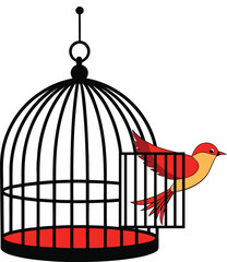 bird in cage, Open birds cell and bird fly there