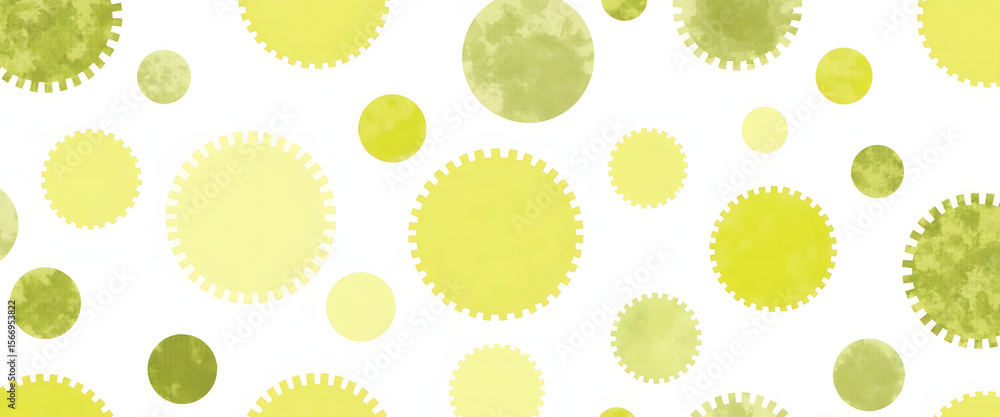 Aufkleber watercolor background with yellow and green circles in a repeating pattern.