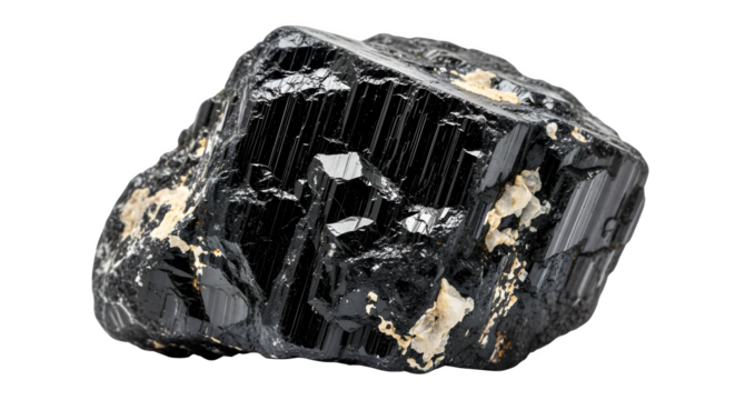 Black tourmaline stone raw crystal healing properties metaphysical gemstone rough mineral specimen for sale on transparent background