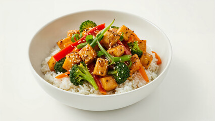 Colorful Tofu Stir-Fry with Vegetables over Rice