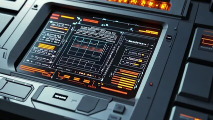 Futuristic digital data processing device with vibrant display in a sleek design, Futuristic digital data processing device Seamless 3D render with DOF - Powered by Adobe