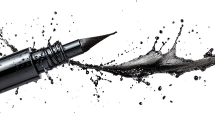 Artistic ink splash from a black pen on a white isolated background.