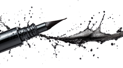 Artistic ink splash from a black pen on a white isolated background.