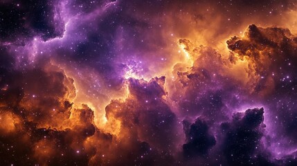 Fototapeta premium Vibrant Cosmic Clouds in Deep Space Exploration, Bright Purples and Oranges Create a Stunning Celestial View