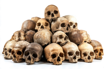Pile of human skulls on a transparent background	
