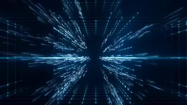 Big data flow, digital grid space, glowing tech lines, futuristic network background, data stream visualization, cyber technology matrix, information transfer.