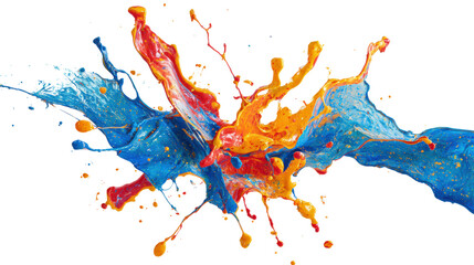 Vivid splash of colorful paint in blue and orange on a white isolate background.