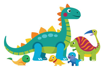 Fototapeta premium A fun vector illustration featuring a set of cute cartoon animals including a funny baby dinosaur, a smiling giraffe, and a comic dragon character