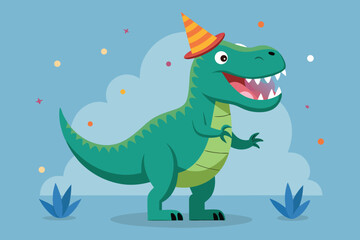 Obraz premium A cute green cartoon dragon vector illustration with a friendly smile, blending dinosaur and lizard elements for a fun monster character