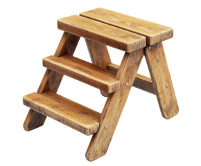 Using a wooden step stool for home improvement projects still life isolated on transparent background