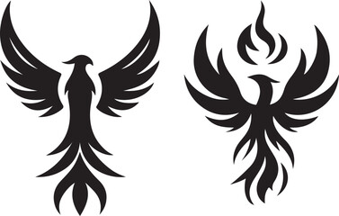Phoenix eagle with fire wings vector logo  silhouette 