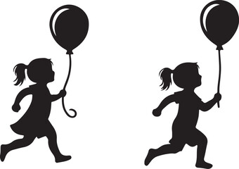 girl with balloons vector play silhouette 