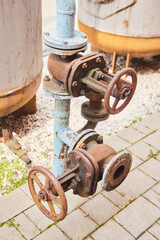 Old industrial boilers at the factory. Close-up