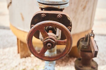 Old industrial boilers at the factory. Close-up