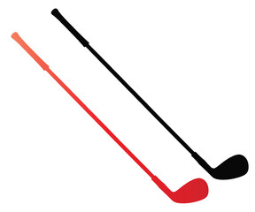 Two Golf Clubs One Black One Red Angled on a White Background