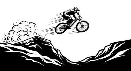 Extreme Mountain Biker - Adventure Sports Line Art
