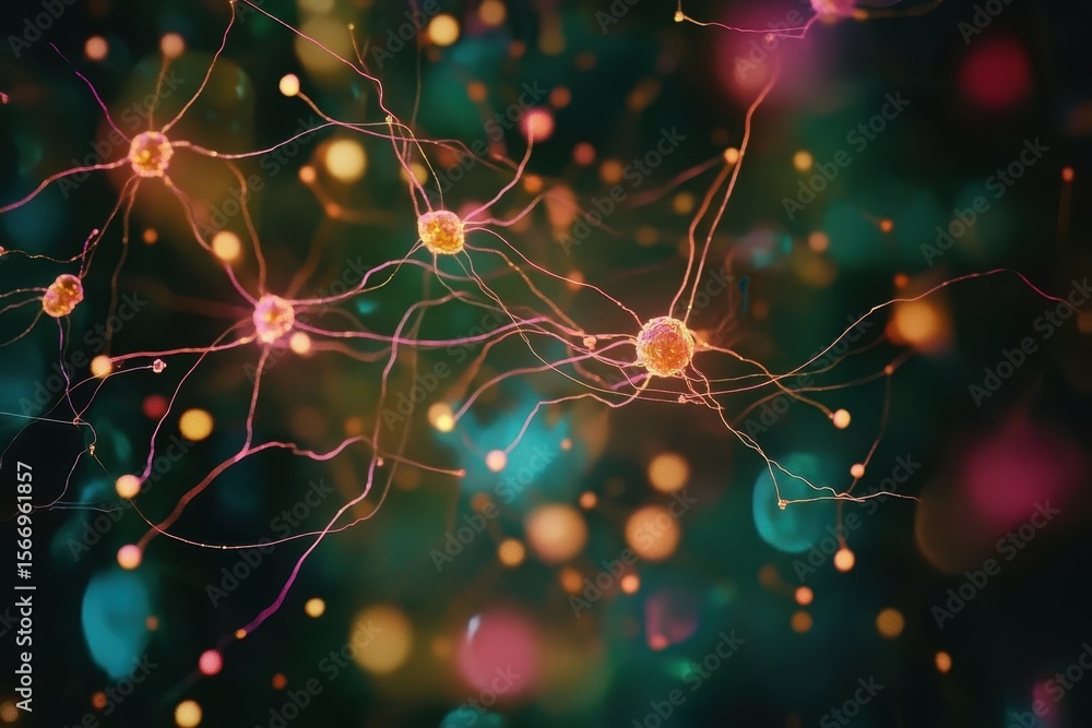 Poster neural network neurons interconnected with glowing synapses in an animated visualization, animation 