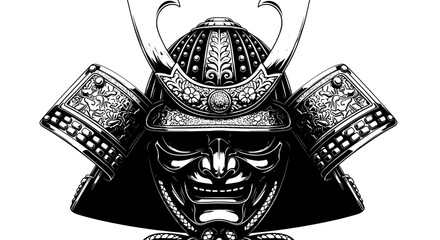 Intense Samurai Warrior Mask - Traditional Japanese Armor Art
