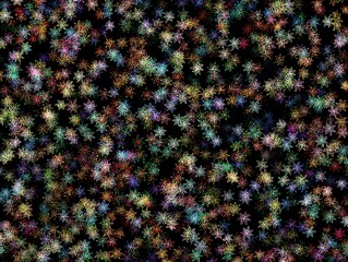 Multicolored small flower shapes on a dark background.