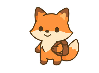 Cute Cartoon Fox with Backpack Ready for School
