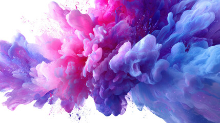 Fototapeta premium Colorful abstract explosion of pink and blue clouds on a white isolate background.