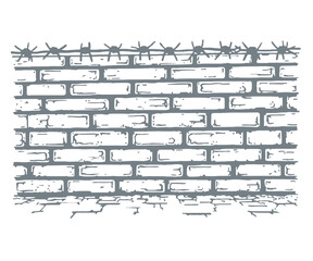Monochrome Brick Wall with Barbed Wire A Symbol of Confinement