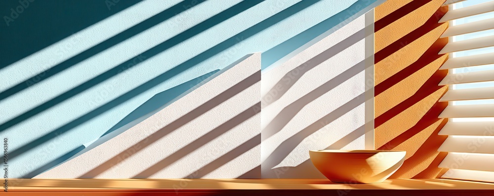 Poster abstract composition with light and shadows on minimalistic surfaces