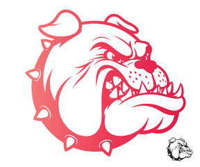 Fierce Bulldog Head with Spiked Collar in Red Gradient Illustration