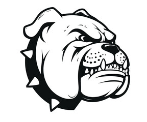 Black and White Illustration of an Angry Bulldog with Spiked Collar