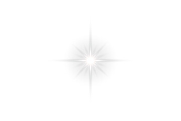 White starburst glow sparkle light beam with energy sun flare burst and celestial shine effect on transparent background for infographic elements and design