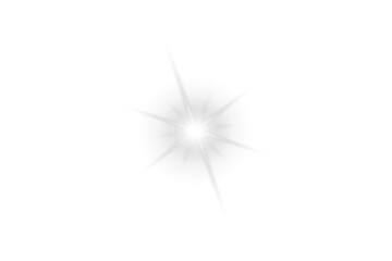 Bright white glowing shining starburst light flare spark glow effect with radiant sun beam and energy flash sparkle on transparent background for cosmic presentation