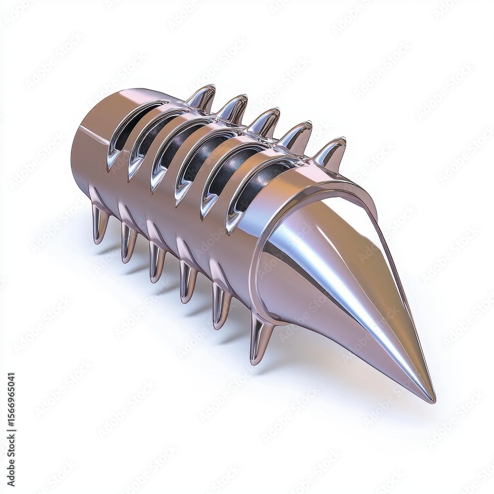 Fototapete chrome segmented object with sharp points on white background