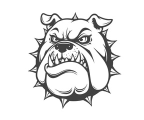 Monochrome Bulldog Head with Spiked Collar Illustration on a White Background