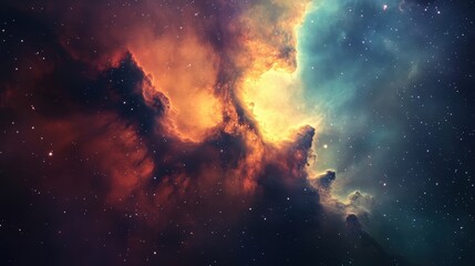 Fototapeta premium A stunning cosmic nebula capturing colors of the universe with bright clouds and distant stars in a vast, beautiful space background.