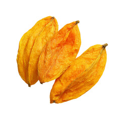 Dried sweet potato slices, vibrant orange hue, healthy snack