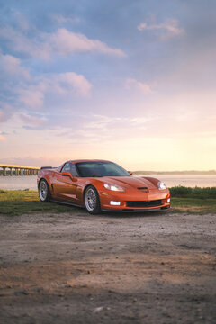 Atomic Orange C6 ZO6 Chevrolet Corvette in Beaufort, South Carolina, July 3, 2025
