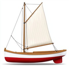 Obraz premium Classic Red and White Wooden Sailboat on White Background