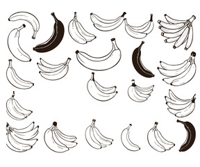 Collection of Banana Illustrations in Black and White Single and in Bunches © MdAbdullah